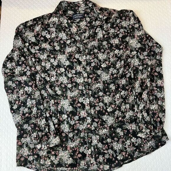 Vintage Givenchy for Fashions Couture Womens 12 Black Floral Button Down Shirt - Picture 11 of 13